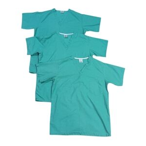 3 Medline Encore V-Neck Scrub Tops Unisex Sz S Green Reversible